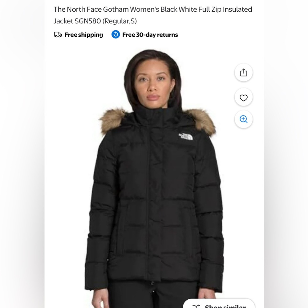 The North Face Gotham Women's Black Puffer Jacket with Fur Hood Large